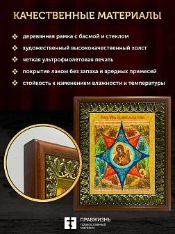 Икона Божией Матери Неопалимая Купина, деревянная рамка с басмой и стеклом 18х21х2,5 см 181