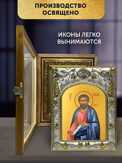 Икона Иуда Брат Господень в ризе и деревянном киоте, 26х22 см