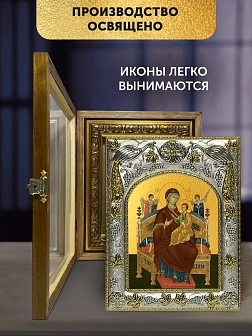 Икона Всецарица Божия Матерь в ризе и деревянном киоте, 26х22 см