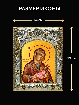 Икона Млекопитательница Божия Матерь в ризе и деревянном киоте, 26х22 см Икона Млекопитательница Божия Матерь в ризе и деревянном киоте, 26х22 см