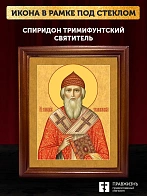 Икона Спиридон Тримифунтский святитель, деревянная рамка со стеклом 15х18х2 см 135