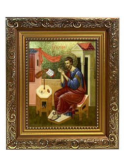 Икона Матфей апостол и евангелист с золочением, широкая рамка 19,5х22,5х2 см