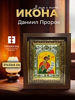 Икона Даниил Пророк в ризе и киоте под дерево, 27х23 см