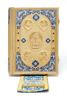 Евангелие 360*240 напрестольное №9 крышки золочение эмаль камни (с закладкой)