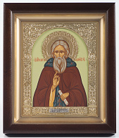 Икона в киоте 15х19 сложный, темпера, венчик, рамка фигурная, золочёная Сергий Радонежский Икона в киоте 15х19 сложный, темпера, венчик, рамка фигурная, золочёная Сергий Радонежский