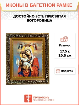 Икона Божией Матери Достойно Есть, узкая рамка 17,5х20,5х2 см 1138