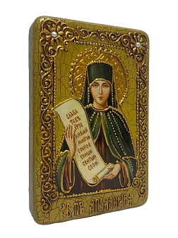 Настольная икона ''Святая преподобная Аполлинария Египетская'' на мореном дубе