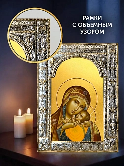 Икона Корсунская Божия Матерь в ризе и деревянном киоте, 33х27 см