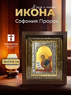 Икона Софония Пророк в ризе и киоте под дерево, 33х27 см