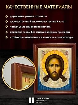 Икона Спас Нерукотворный, деревянная рамка со стеклом 15х18х2 см 1130