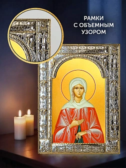 Икона Ксения Петербургская в ризе и деревянном киоте, 33х27 см