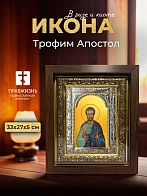Икона Трофим Апостол в ризе и киоте под дерево, 33х27 см