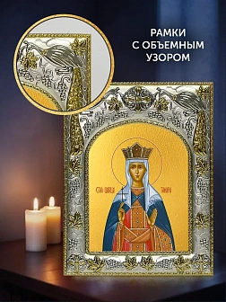 Икона Тамара Грузинская Царица в ризе и деревянном киоте, 26х22 см