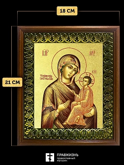 Икона Божией Матери Тихвинская с золочением, деревянная рамка с басмой и стеклом 18х21х2,5 см 150