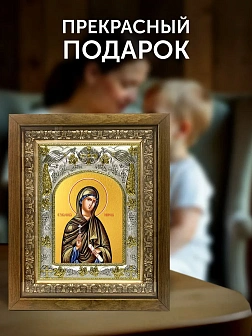 Икона Ксения Миласская в ризе и деревянном киоте, 26х22 см