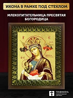 Икона Божией Матери Млекопитательница с золочением, деревянная рамка с басмой и стеклом 18х21х2,5 см