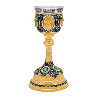 Потир 1.0л 4-литьевых лика, филигрань, эмаль / песочные часы / золочение / мельхиоровый стакан