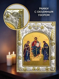 Икона Деисус в ризе и деревянном киоте, 26х22 см