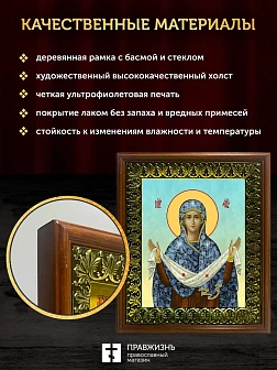 Икона Покров Пресвятой Богородицы, деревянная рамка с басмой и стеклом 18х21х2,5 см 119 Икона Покров Пресвятой Богородицы, деревянная рамка с басмой и стеклом 18х21х2,5 см 119
