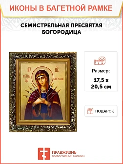 Икона Божией Матери Семистрельная, узкая рамка 17,5х20,5х2 см 127