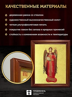 Икона Михаил Архангел с золочением, деревянная рамка со стеклом 15х18х2 см 105