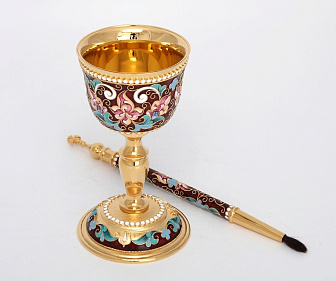 Сосуд для елея + стручец филигрань, эмаль, роспись / золочение