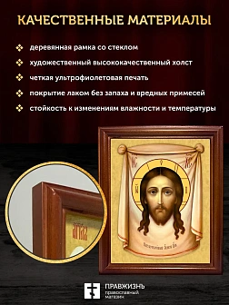 Икона Спас Нерукотворный, деревянная рамка со стеклом 15х18х2 см 1130