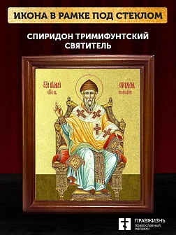 Икона Спиридон Тримифунтский святитель с золочением, деревянная рамка со стеклом 15х18х2 см 135