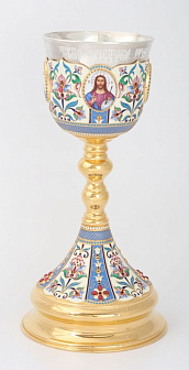 Потир 1.0л 4-финифти, филигрань, эмаль, роспись / золочение / серебряный стакан (УИН)