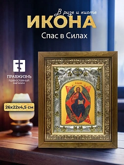 Икона Спас в Силах в ризе и деревянном киоте, 26х22 см