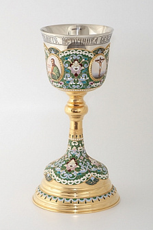 Потир 1.0л 4-деколи, филигрань, эмаль / песочные часы / золочение / мельхиоровый стакан