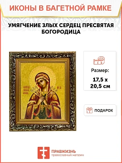 Икона Божией Матери Умягчение злых сердец, узкая рамка 17,5х20,5х2 см 142