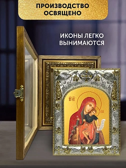 Икона Сторожевская Божия Матерь в ризе и деревянном киоте, 26х22 см