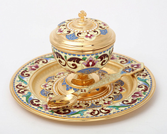 Ладаница на блюде филигрань, эмаль / золочение