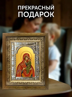 Икона Домницкая Божия Матерь в ризе и деревянном киоте, 33х27 см