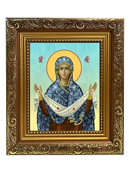 Икона Покров Пресвятой Богородицы, широкая рамка 19,5х22,5х2 см 119