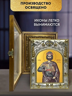 Икона Анастасий Персиянин в ризе и деревянном киоте, 26х22 см