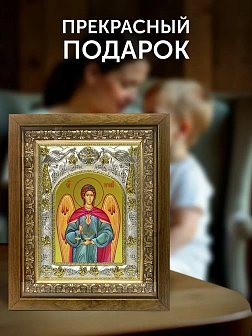 Икона Архангел Иеремиил в ризе и деревянном киоте, 26х22 см
