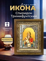 Икона Спиридон Тримифунтский в ризе и деревянном киоте, 33х27 см