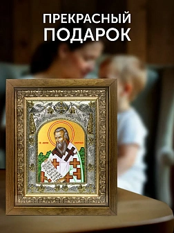Икона Мирон Критский в ризе и деревянном киоте, 26х22 см