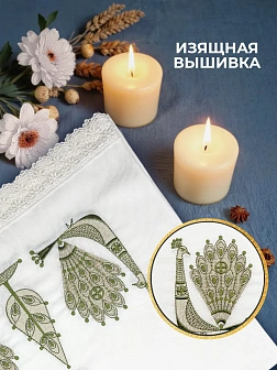 021 Рушник венчальный с зелеными павлинами