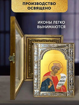 Икона Давид Псалмопевец в ризе и деревянном киоте, 33х27 см