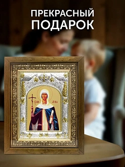 Икона Нина Просветительница Грузии в ризе и деревянном киоте, 26х22 см