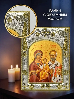 Икона Ржевская Оковецкая Божия Матерь в ризе и деревянном киоте, 26х22 см