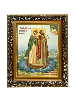 Икона Петр и Феврония Муромские чудотворцы, узкая рамка 17,5х20,5х2 см 118