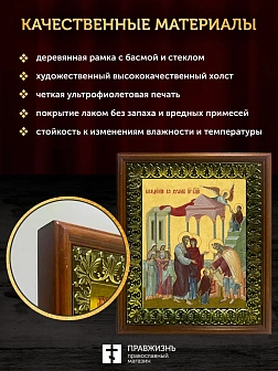 Икона Введение во храм Пресвятой Богородицы, деревянная рамка с басмой и стеклом 18х21х2,5 см 1204