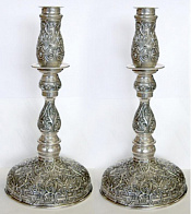 Подсвечник большой №1 / 2 свечи / чеканка / большой поддон / серебро (УИН) Подсвечник большой №1 / 2 свечи / чеканка / большой поддон / серебро (УИН)