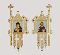 Хоругви №2 штамповка гравировка подвески золочение камни без древок (пара) Хоругви №2 штамповка гравировка подвески золочение камни без древок (пара)