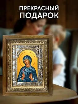 Икона Евгения Римская в ризе и деревянном киоте, 33х27 см