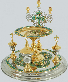 Блюдо всенощное №2А частичное золочение ручная гравировка эмаль (с мельх. вклад.)